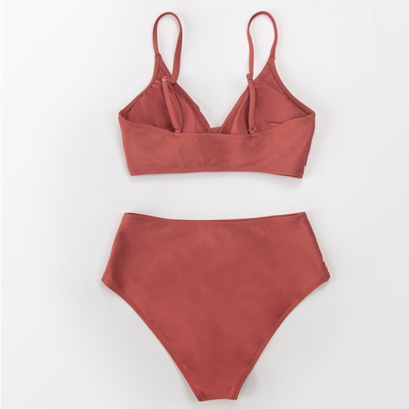 Take Me Out To Play Push Up Sexy Hold + High Waisted Twist Bikini In Sienna Rust - Picture 9 of 9
